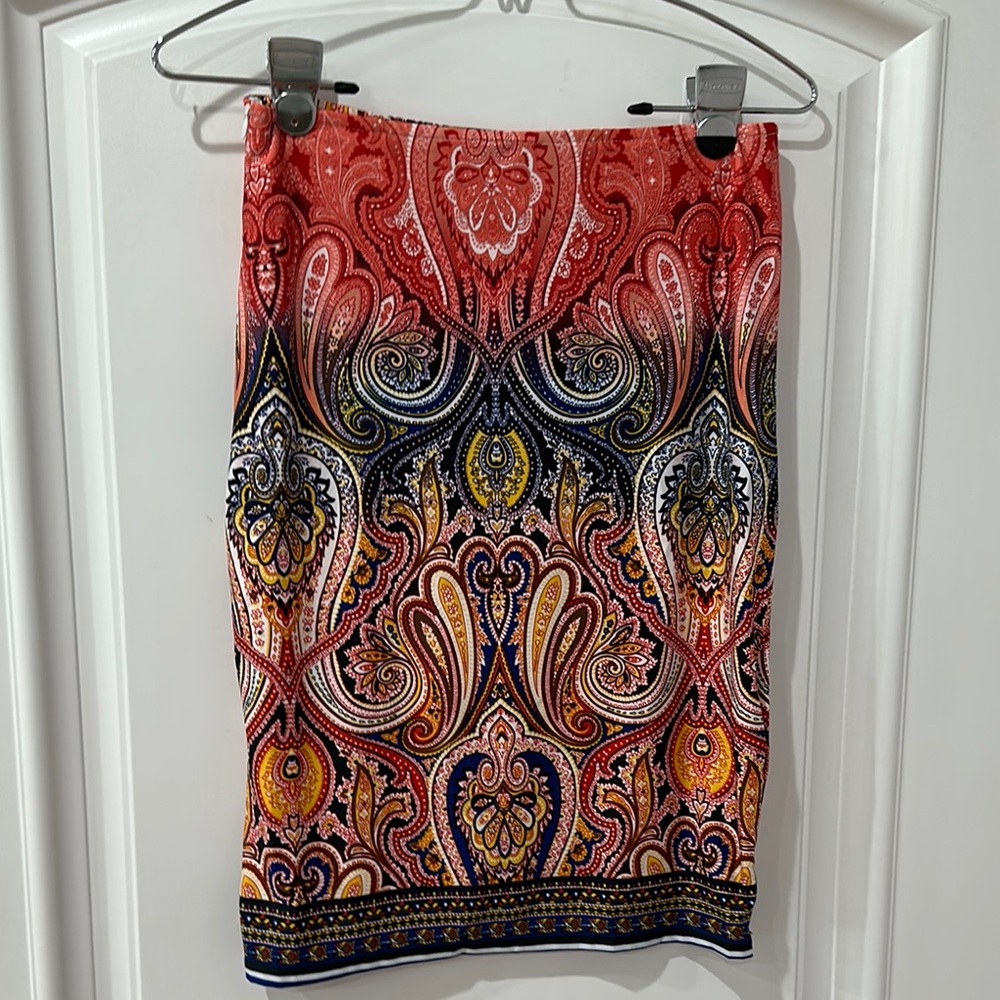 White Mark Red and Orange Knee-Length Pencil Skirt